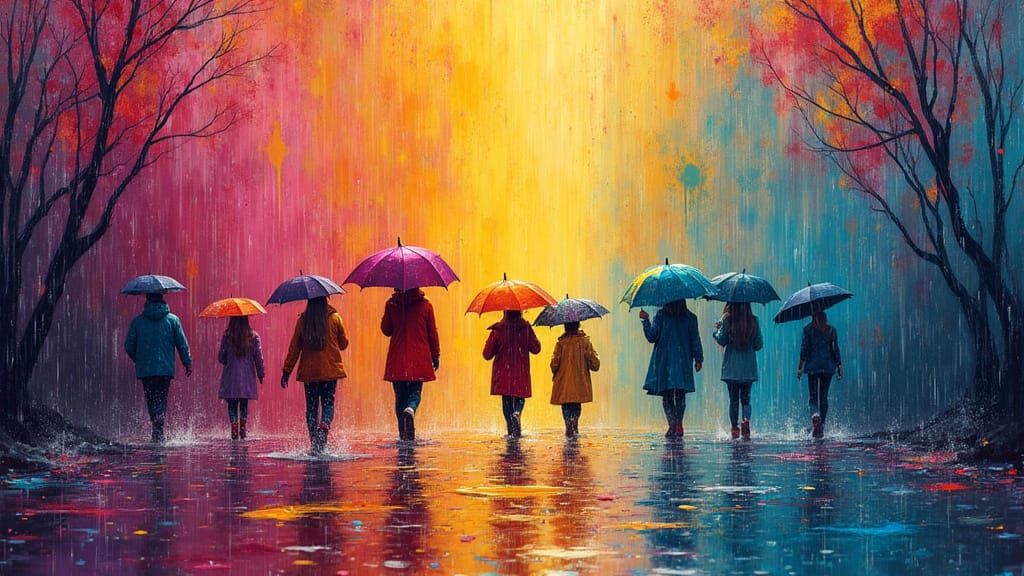 Colorful Rain: A Graffiti-Style Street Scene