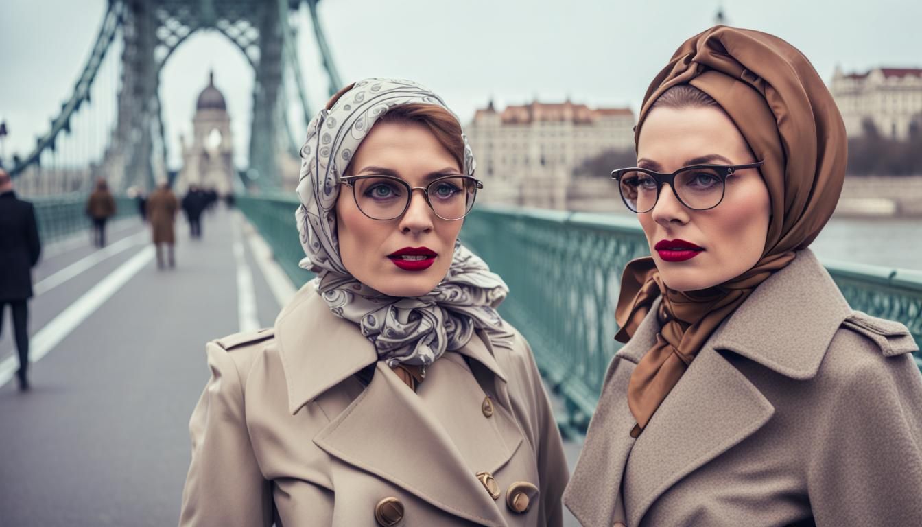 Femme Fatale Undercover Agent on Budapest Chain Bridge