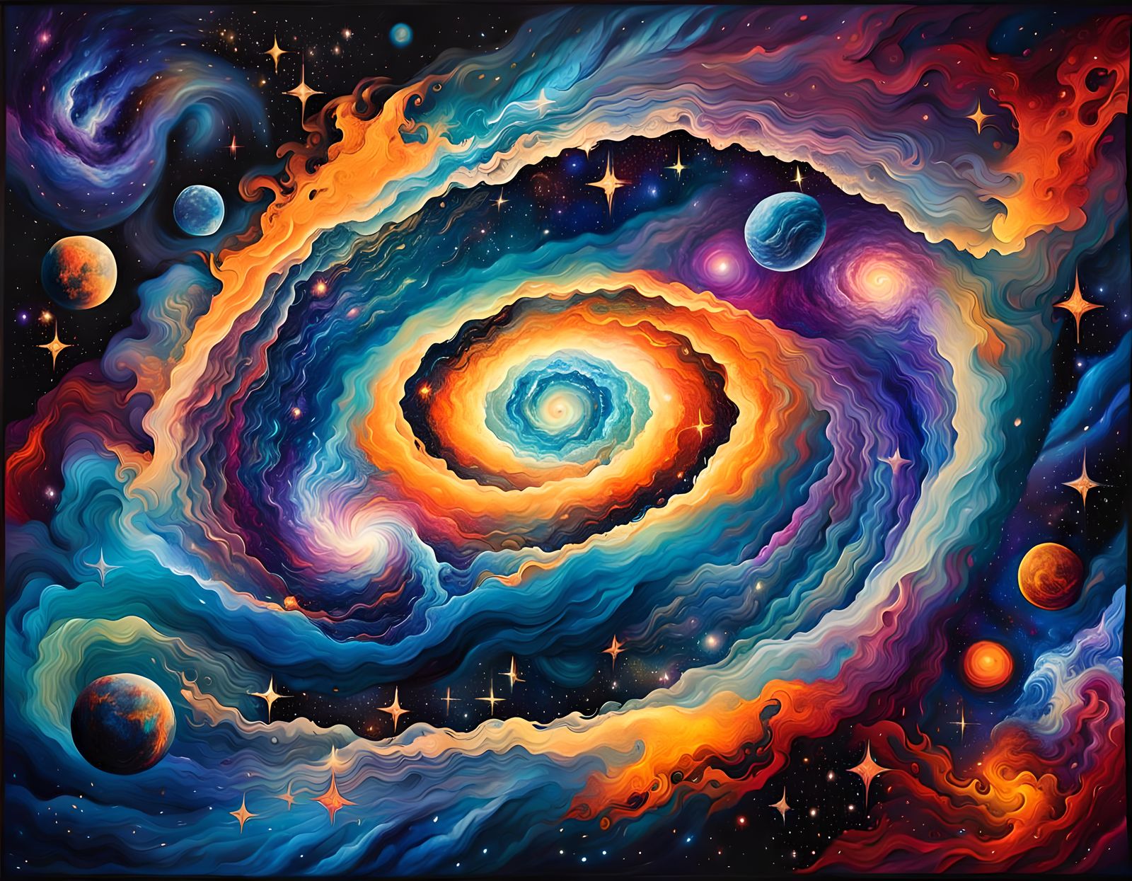 Cosmic Vortex: Stars and Nebula in Impasto Style