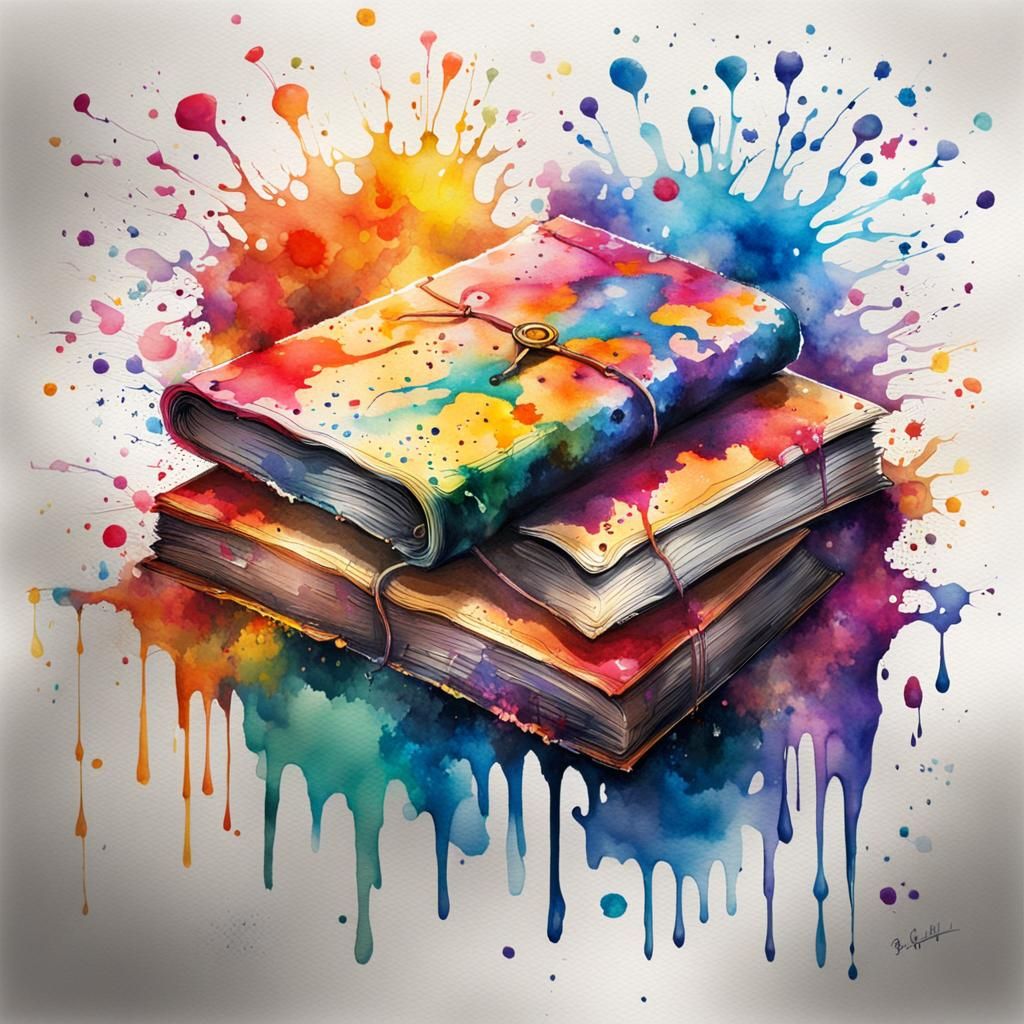 Mysterious Book in Watercolor Graffiti Art Style