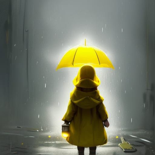 Girl in Yellow Raincoat with Lighter, Dark Fantasy Art