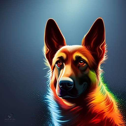 Colorful German Shepherd Oil Painting in 3D