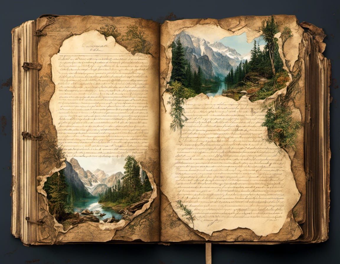 Vintage Diary Pages with Mountain Scenery