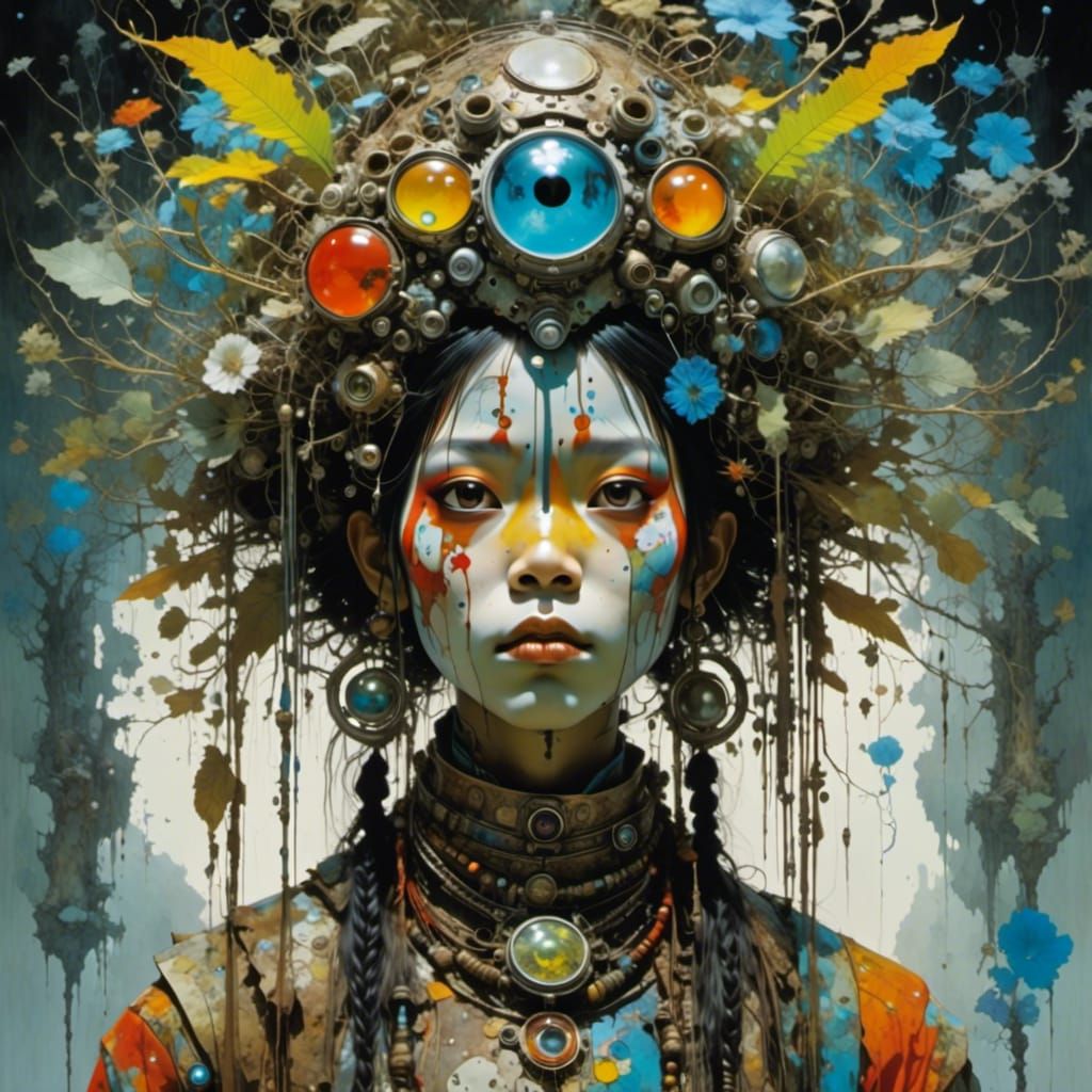 Lakota Hydropunk Shaman Portrait in Acrylic