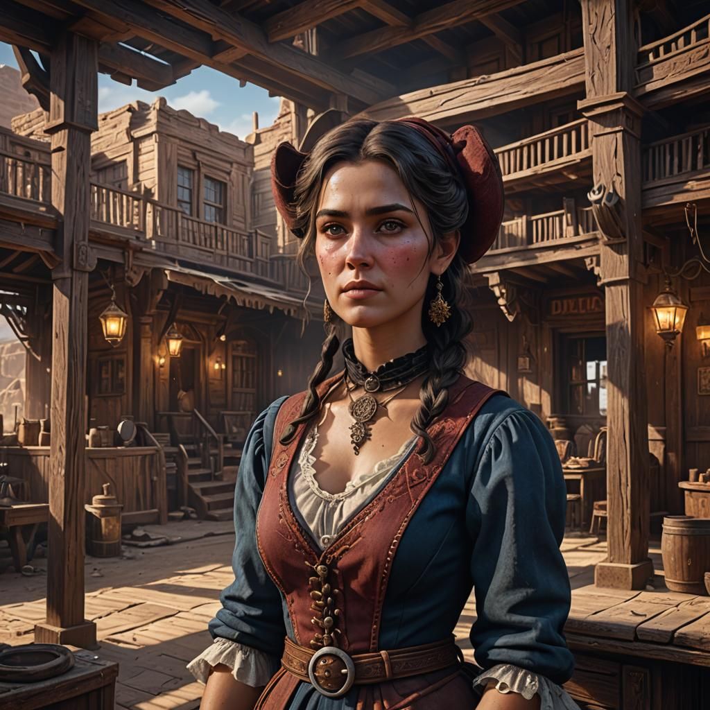 Woman in Old West Brothel: Detailed Matte Painting
