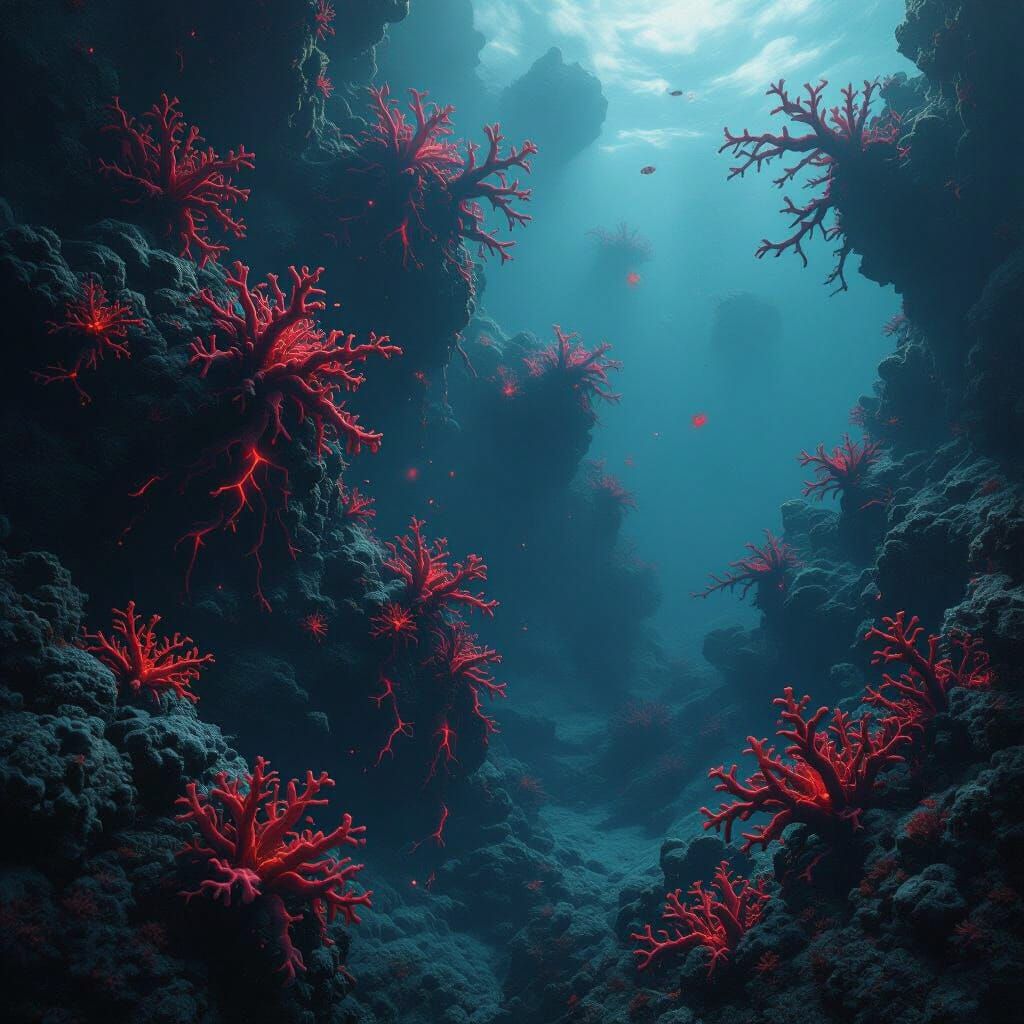 Hyperdetailed Bloodcoral Vines in Deep Reef: 8K Resolution