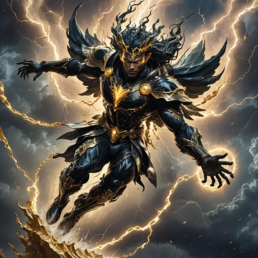 Obsidian Fairy King in Flight with Gold Accents