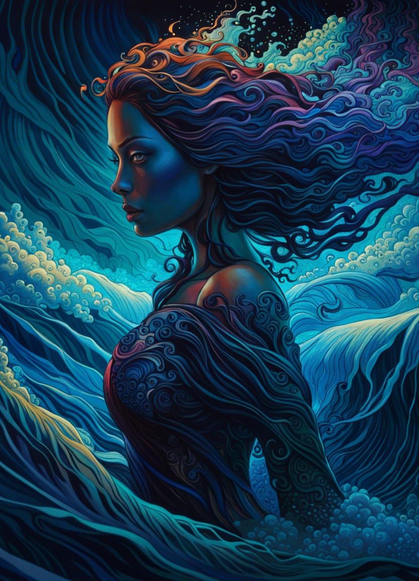 Majestic Water Elemental Woman Rising from the Sea