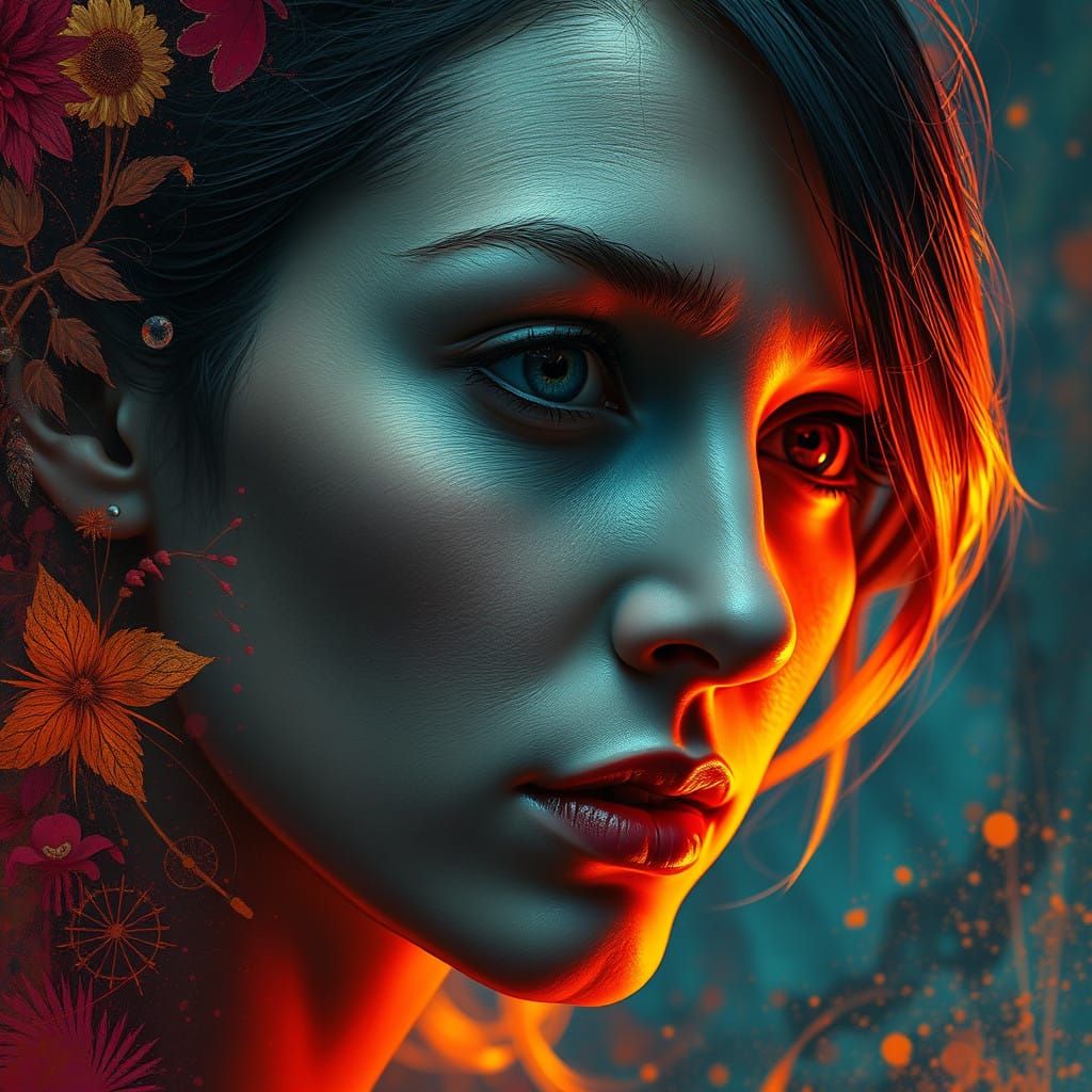 Hyperrealistic Portrait in Vibrant, Shifting Colors