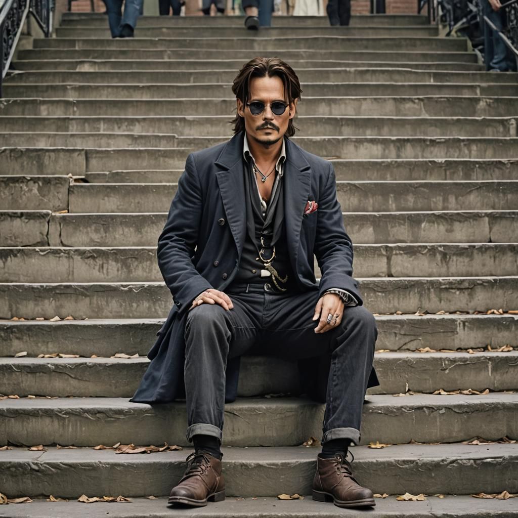 Johnny Depp Poses Casually on Steps