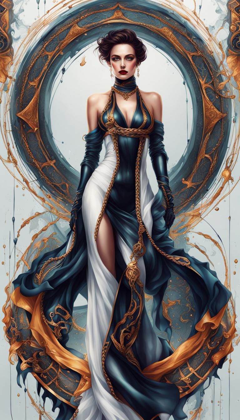 beauty and complexity of attractive lady , scarf , latex , tattoo, tight me up , dropped down, surrounded , rope,...