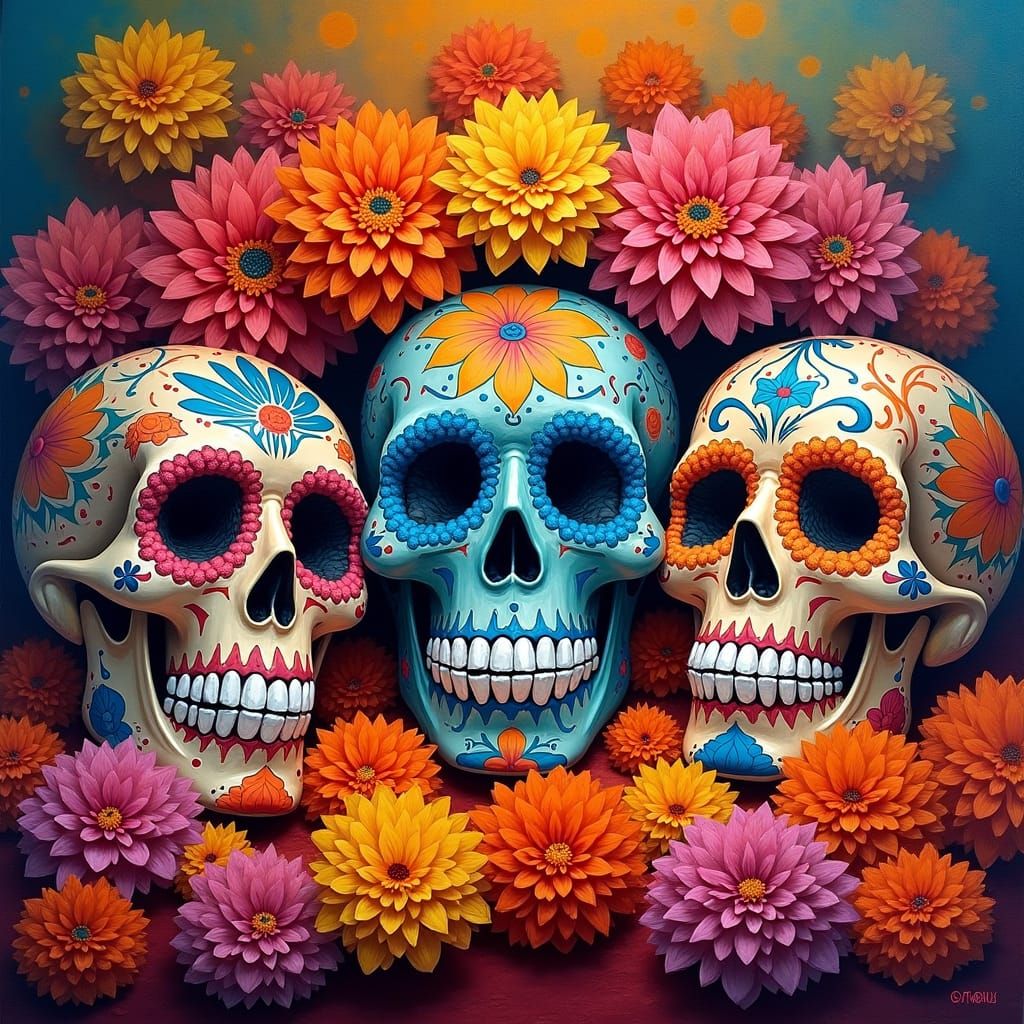 Dia de los Muertos Altar in Neo-Impressionist Style