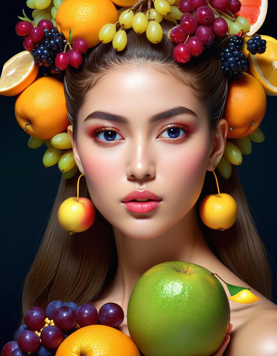 Fruit Goddess Portrait in Oil Painting Style