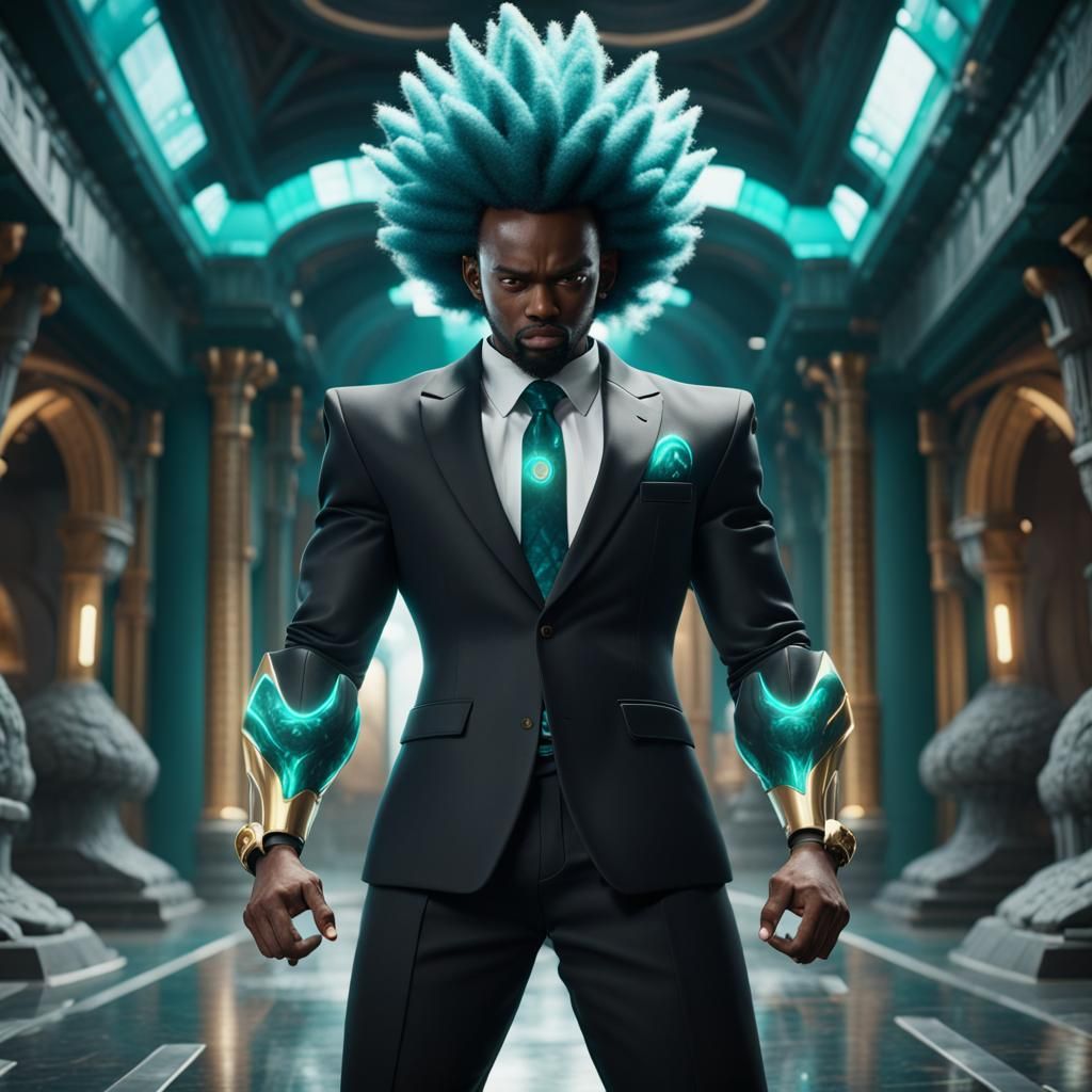 Super Saiyan Black Man with Teal Afro