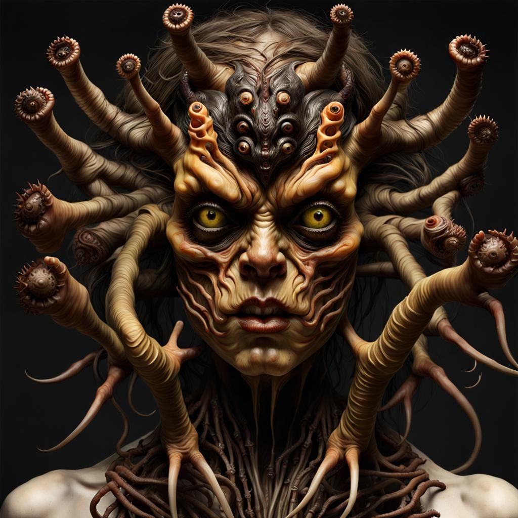 Surreal Many-Armed Monster in Maximalist Style