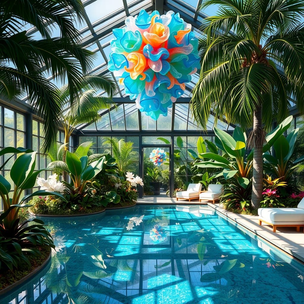Luxury Tropical Greenhouse Pool with Geode Crystals