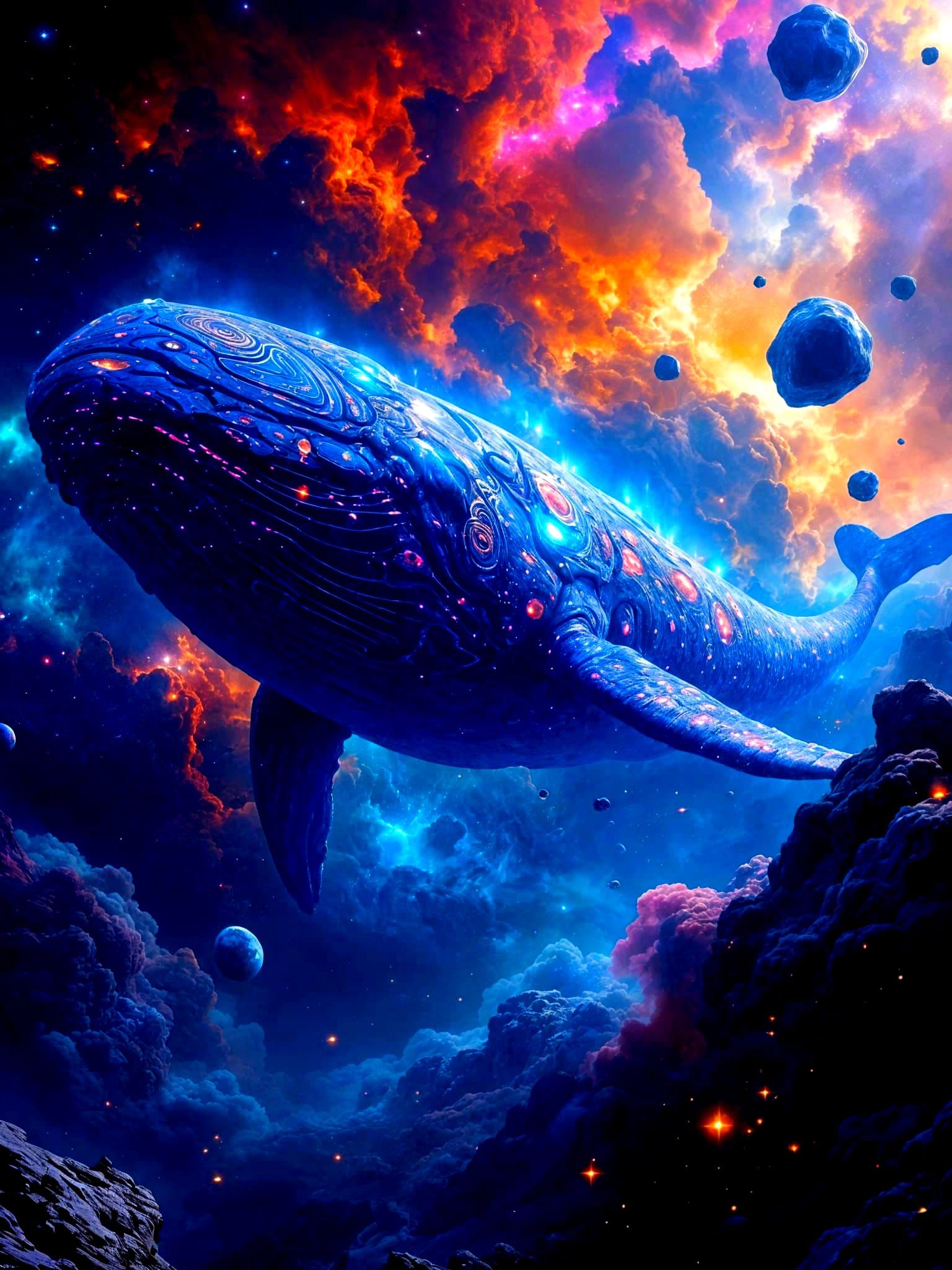 Colossal Space Whale in Nebula, Cosmic Sci-Fi Art