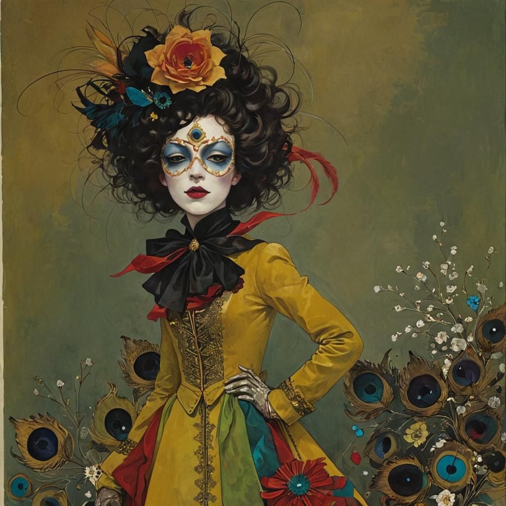 Masked Figure at Masquerade Ball, Dark Surrealism