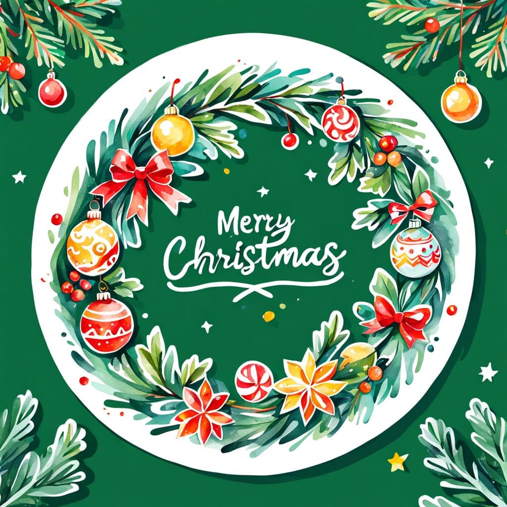 Christmas Symbols Watercolor Sketch Logo Sticker