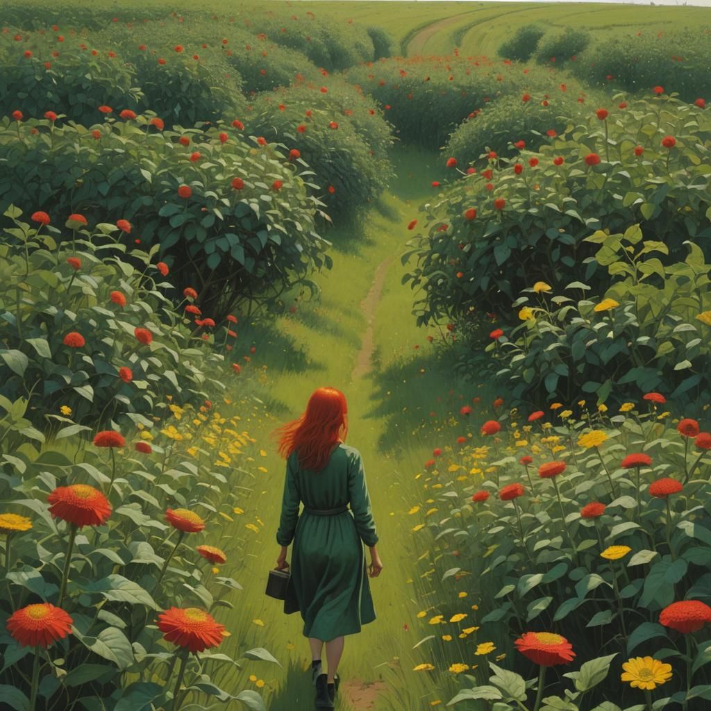 Woman in Flower Field: Ethereal Realism