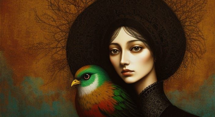 Dreamlike Woman-Bird in Art Brut Style