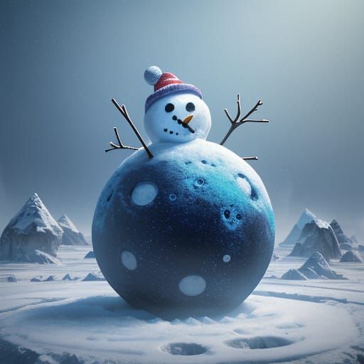 Surreal Slushy Snowman Confronts the Frosty Night