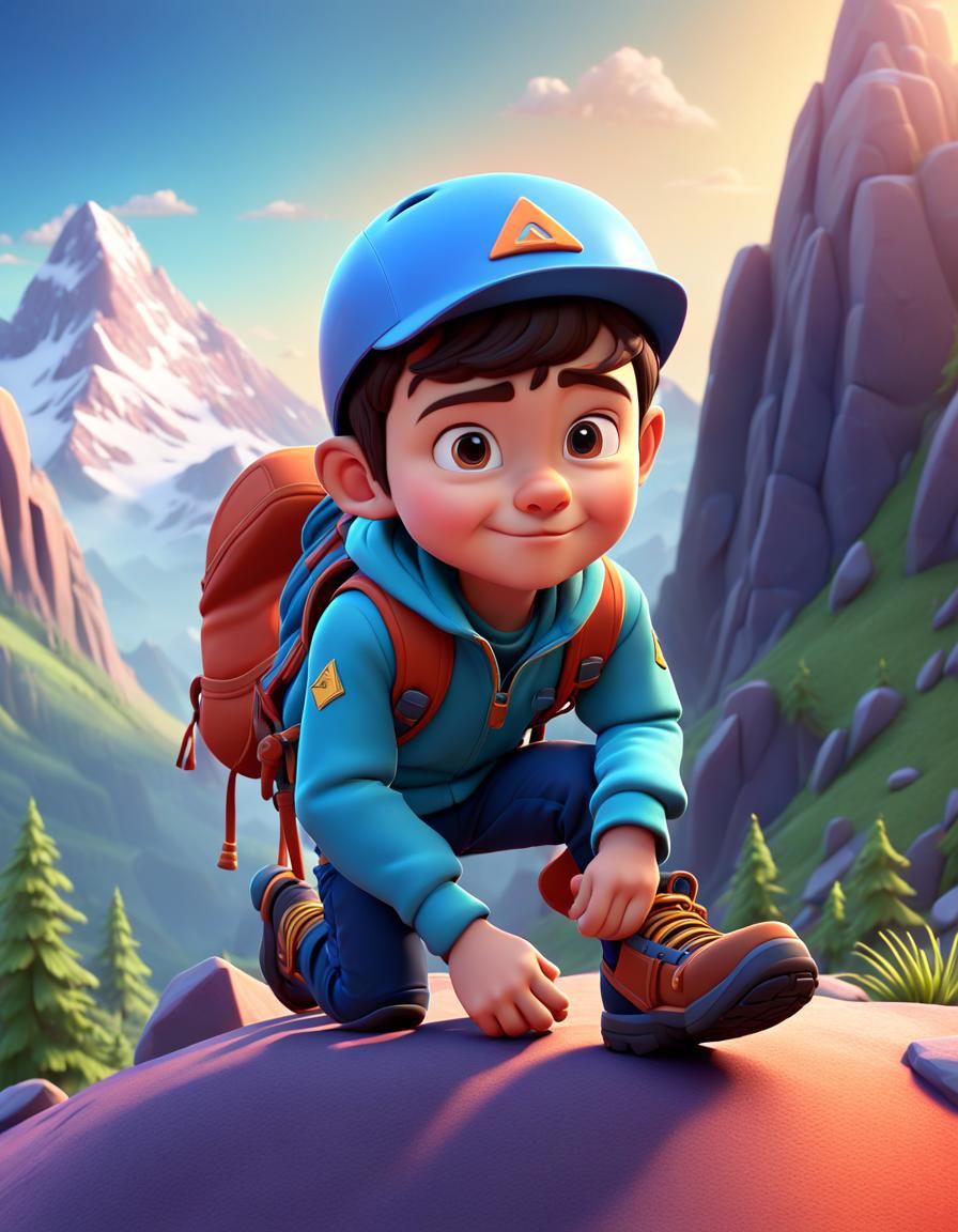 Cartoon Kid Climber in 3D Digital Art