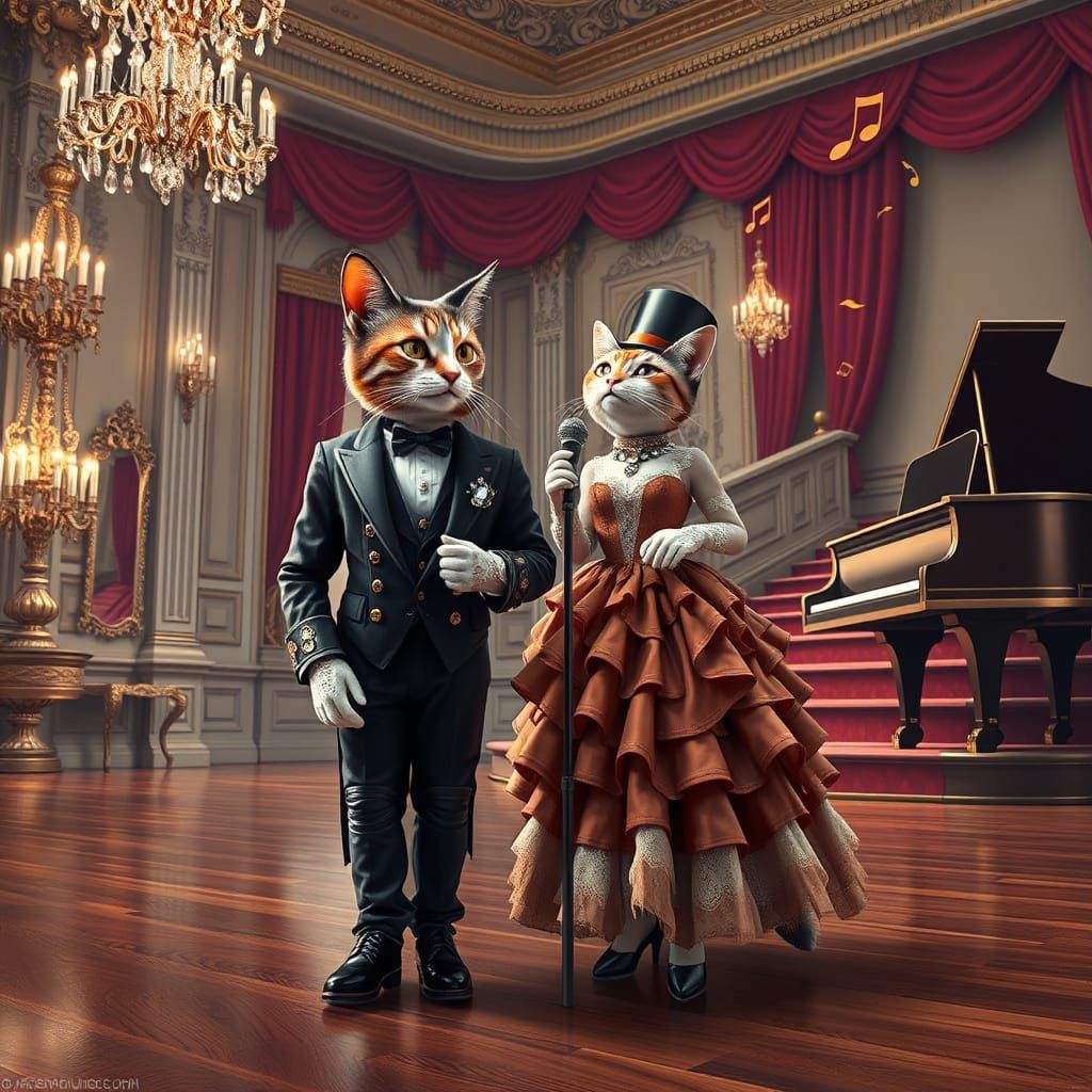 Steampunk Whiskered Couple in Opulent Ballroom