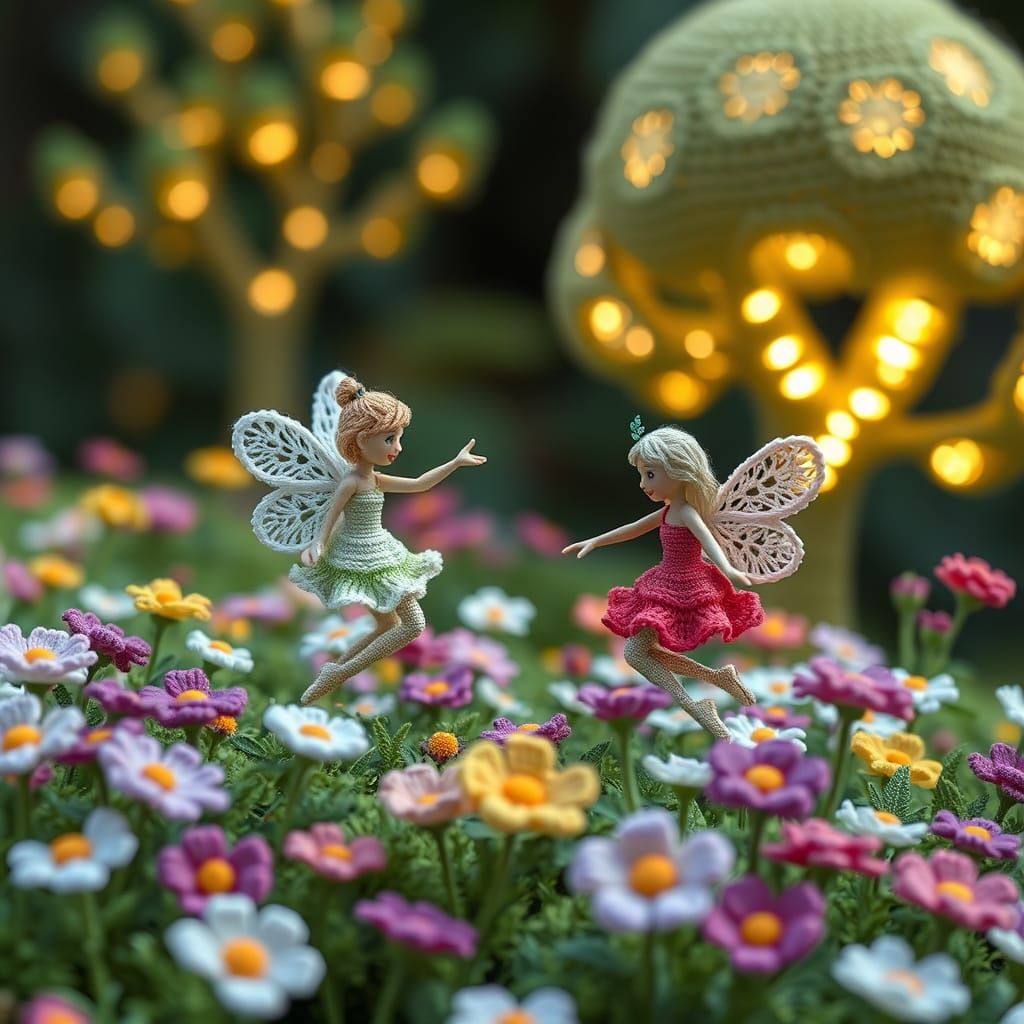 Crochet Fairies Dance in Crochet Meadow