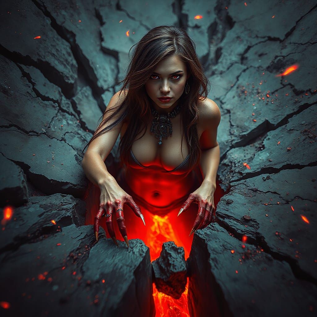 Fiery Demon Emerges from Earth Crack