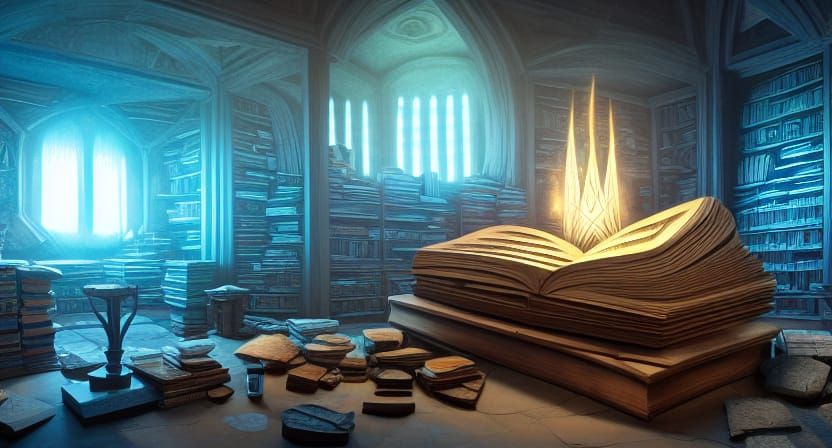 Mystic Norse Library with Candles and Scrolls