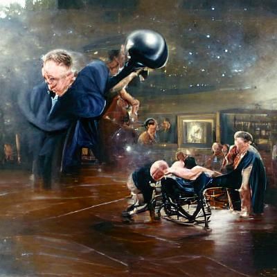 FDR vs Stephen Hawking: Boxing Oil Painting