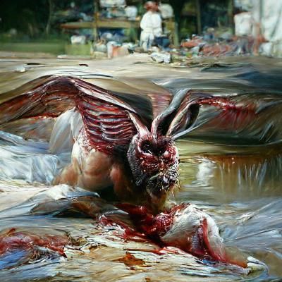 Terrifying Bunny Demon in a Realistic Horror Oil Painting