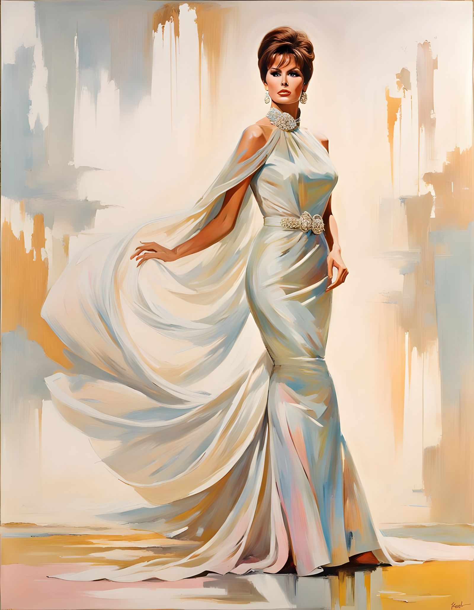 Raquel Welch Portrait in Impressionist Style