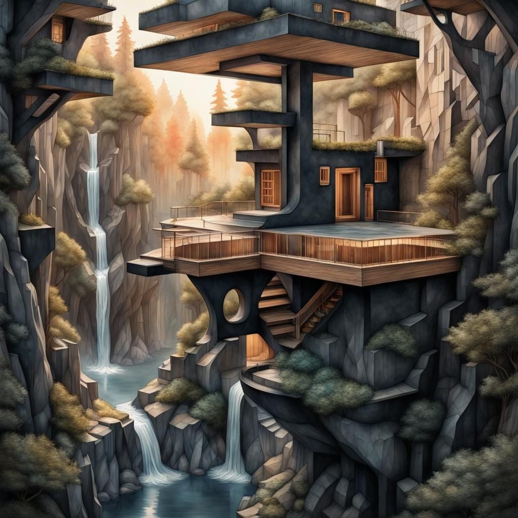 Escher-Inspired 3D Geometric Art in HDR Style