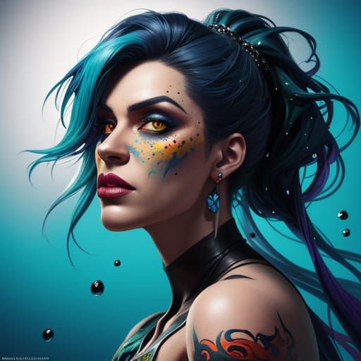 Dramatic Caricature with Vibrant Splash Art Style