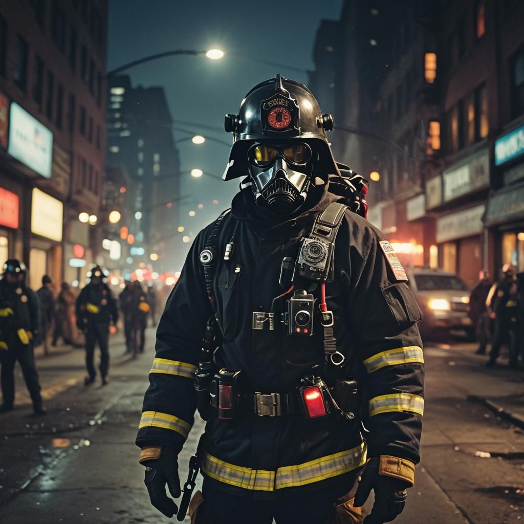 Firefighter Photographer with Nikon Camera, Cinematic Film S...