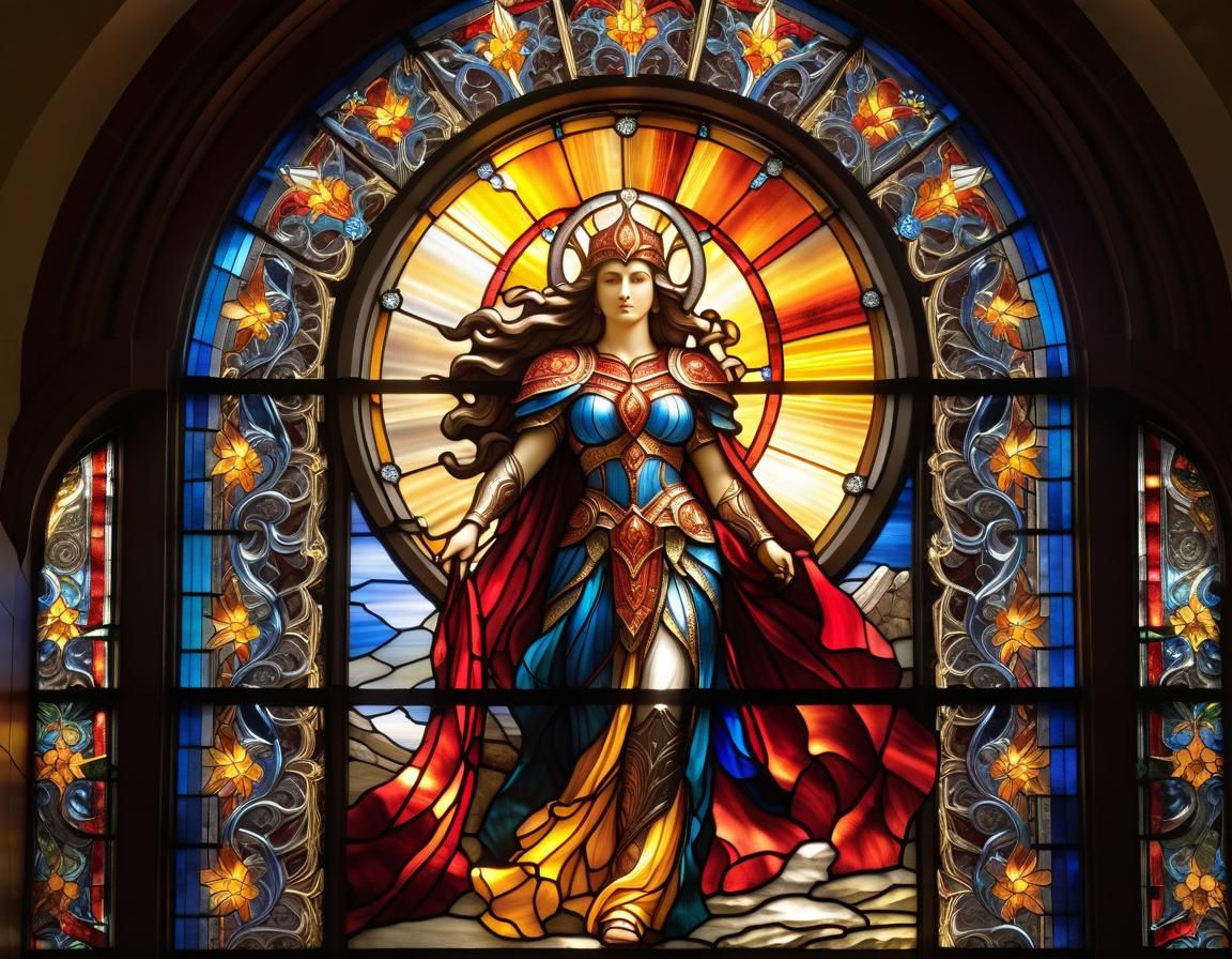 Gothic Stained Glass Diablo Warrior Window