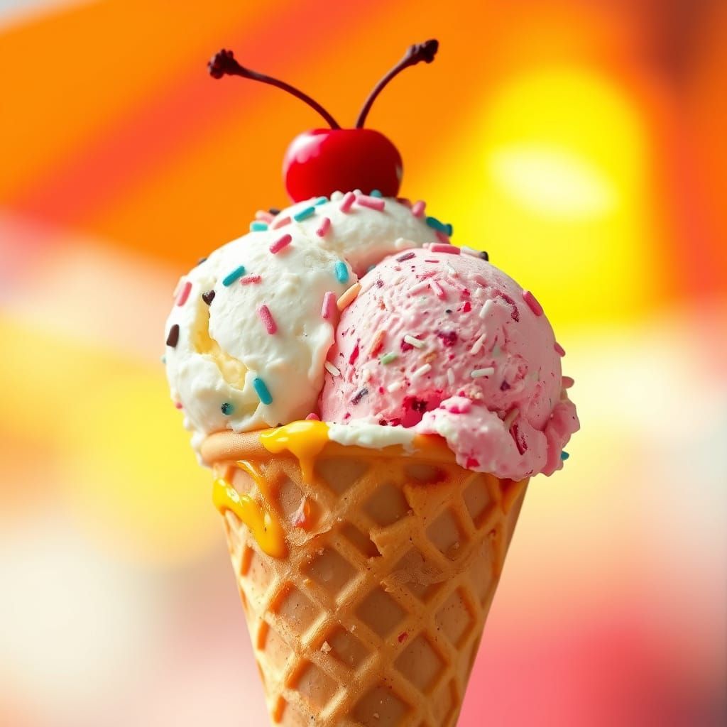 Whimsical Summer Ice Cream Cone in Vibrant Colors