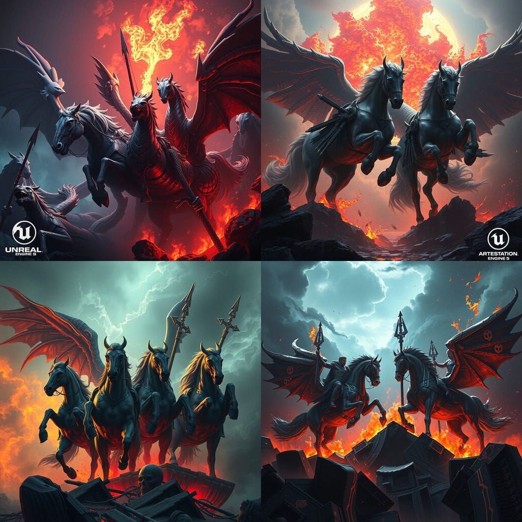Four Horsemen of the Apocalypse in Vibrant Fantasy Concept A...