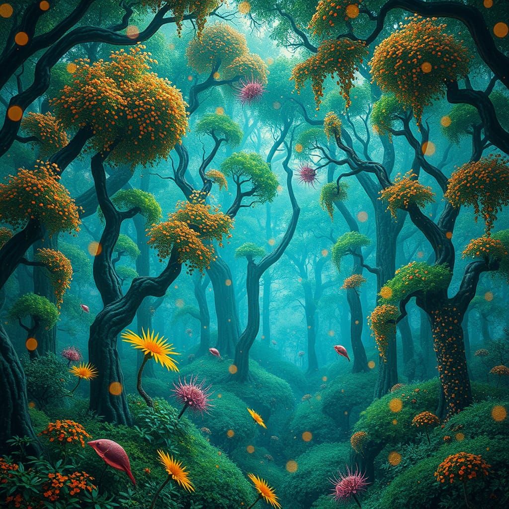 Surreal Forest Landscape in Vibrant, Hyperdetailed Style
