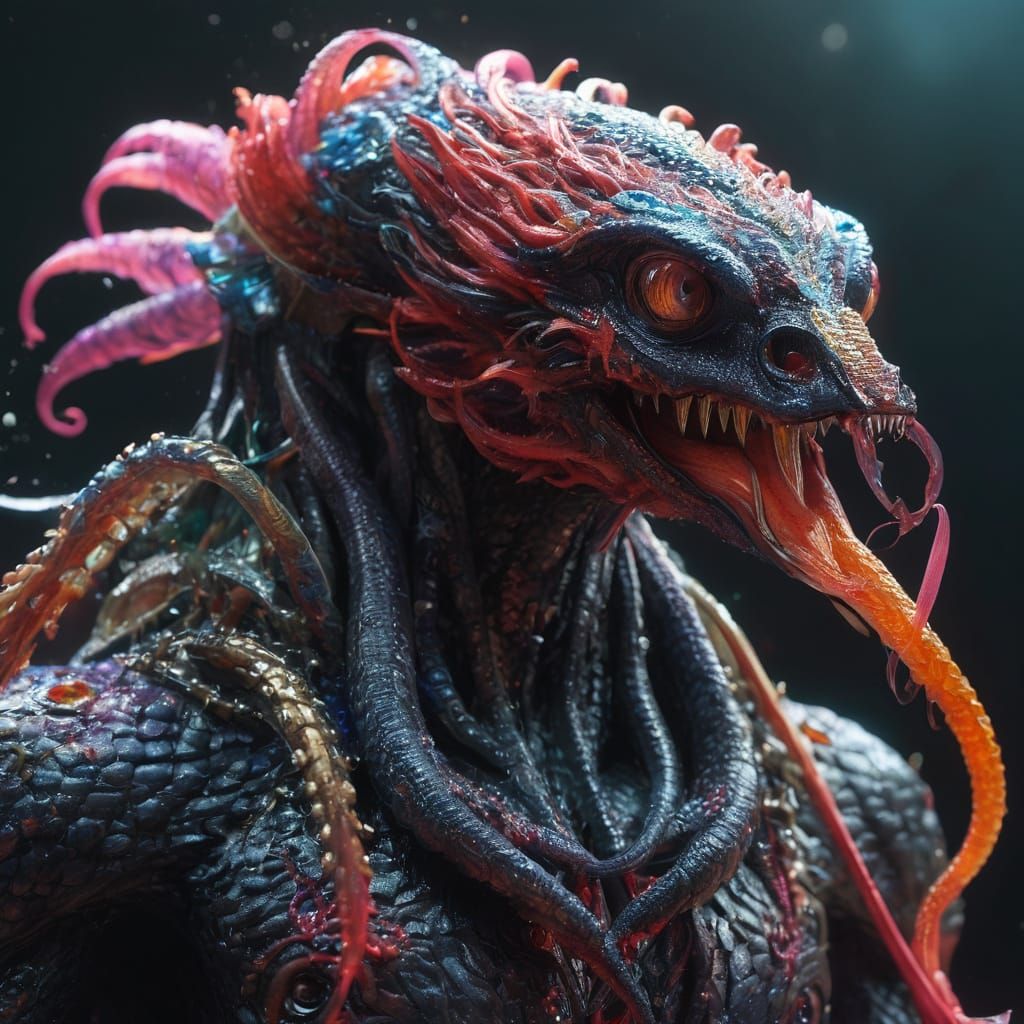 Iridescent Feathered Monster Hybrid Explosion