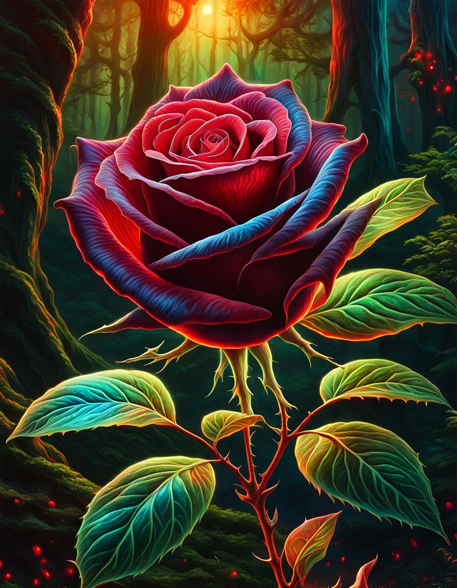 Bioluminescent Rose: 3D Photorealistic Elven Palace Portrait