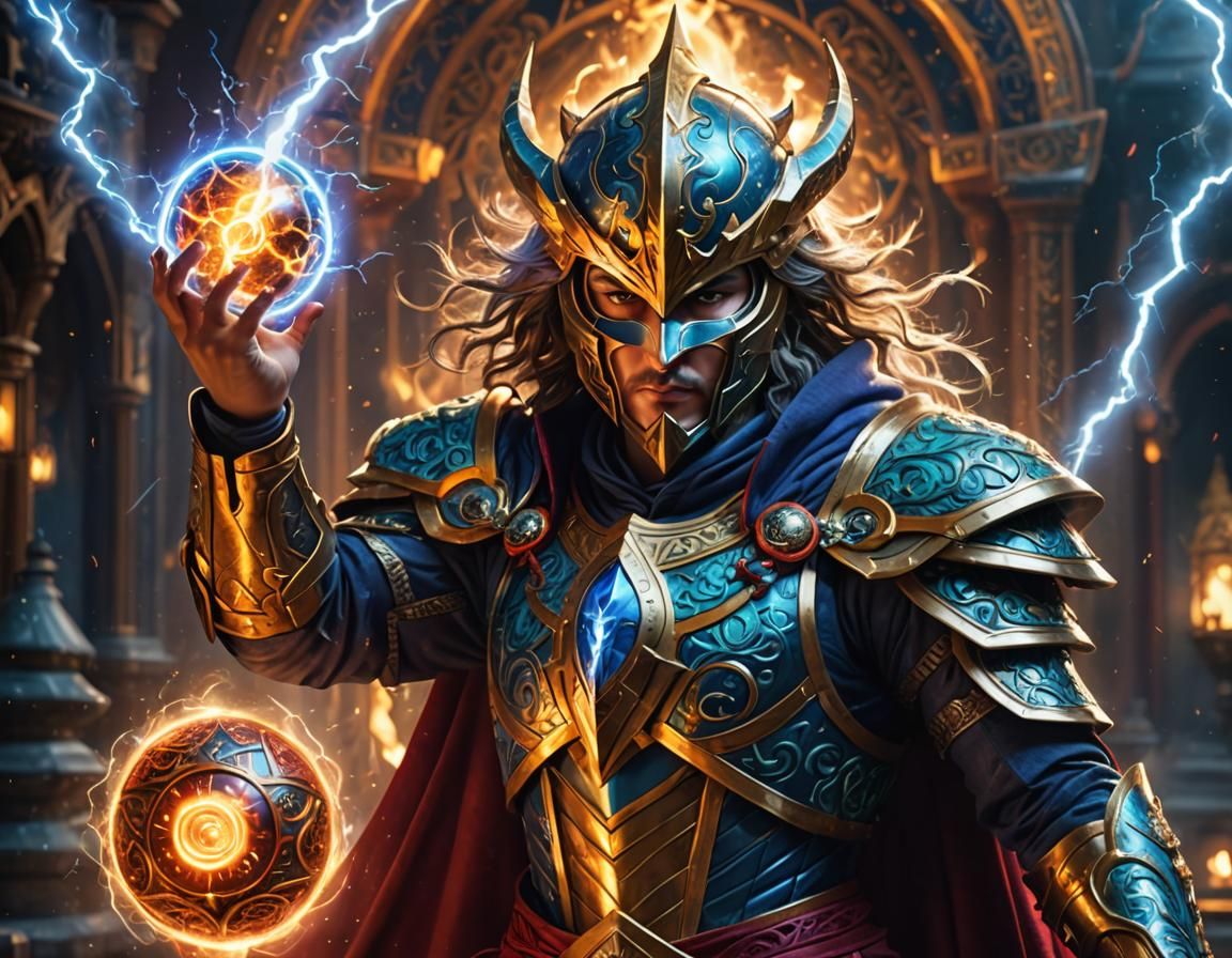 Battle Mage with Lightning Ball in Maximalist Style