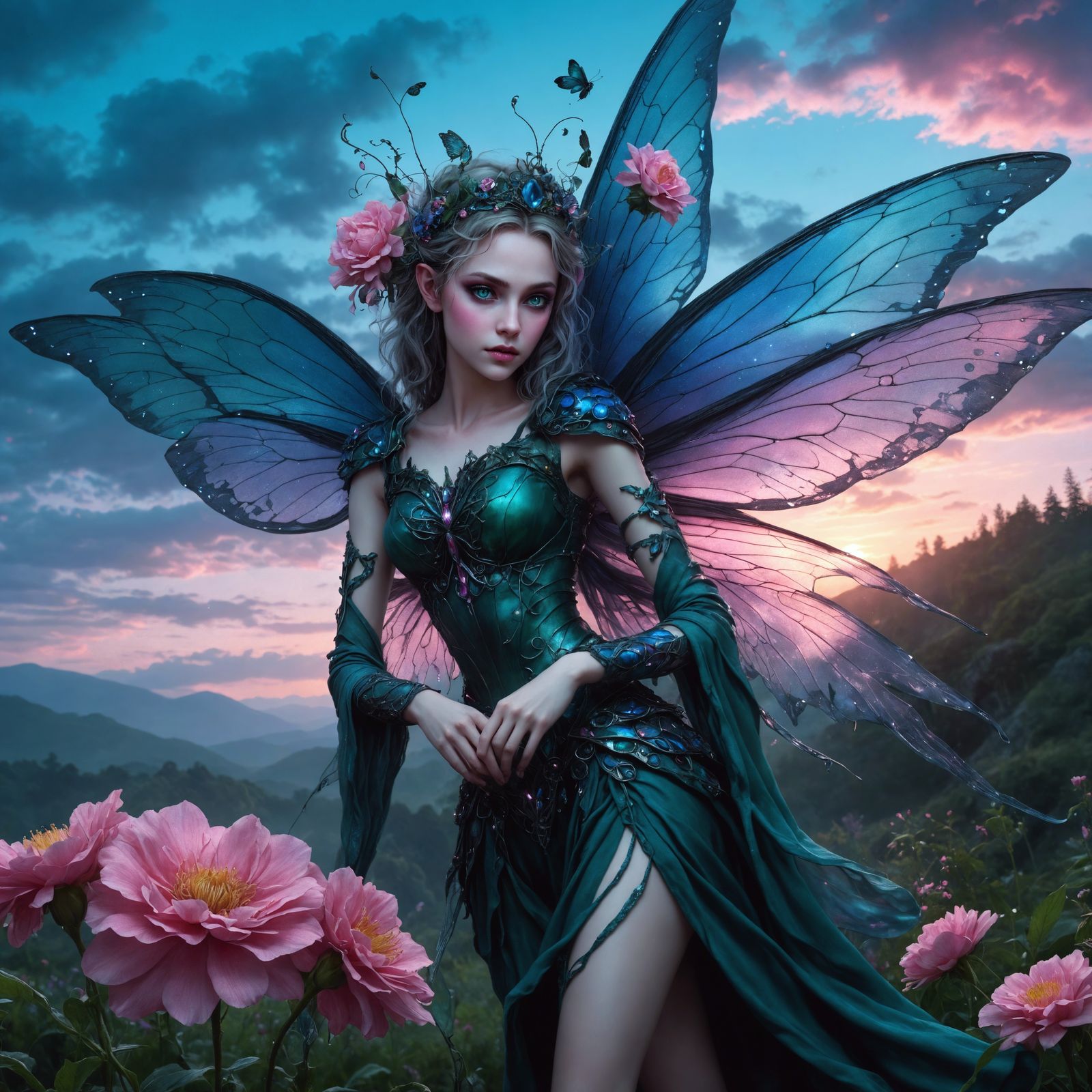 Twilight Fairy with Green Eyes in Cool Colors