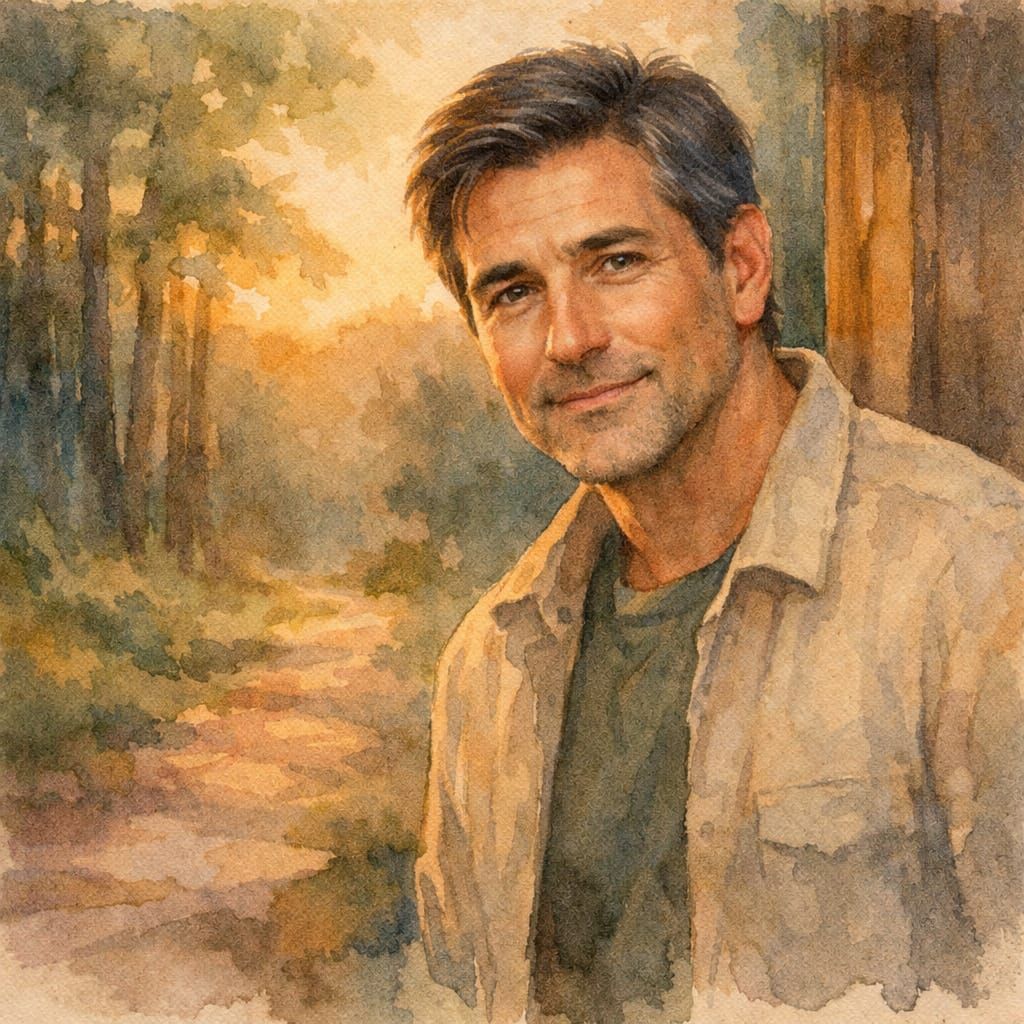 Man Offering Support in a Forest at Dusk