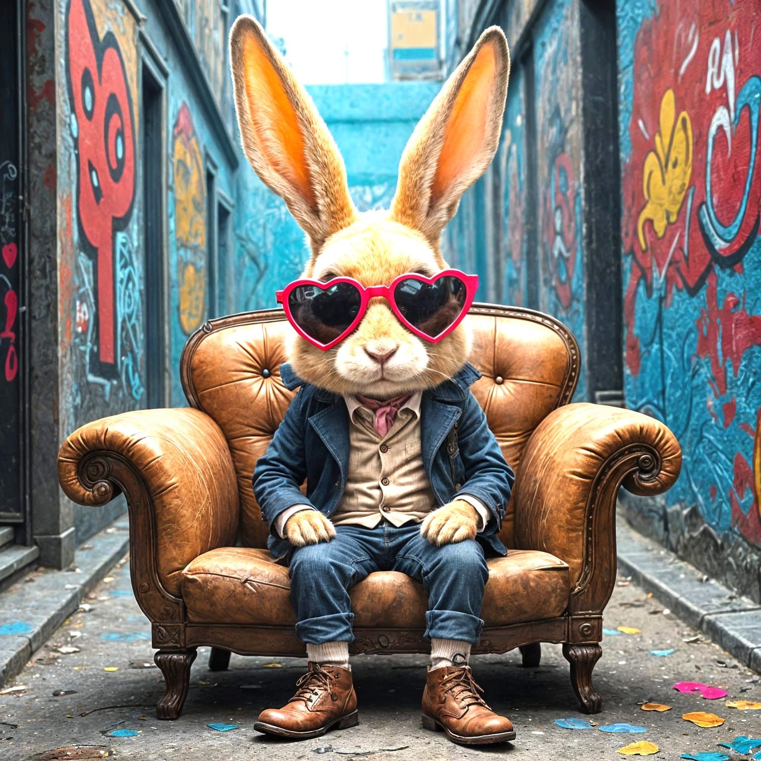 Rabbit in Graffiti Alleyway