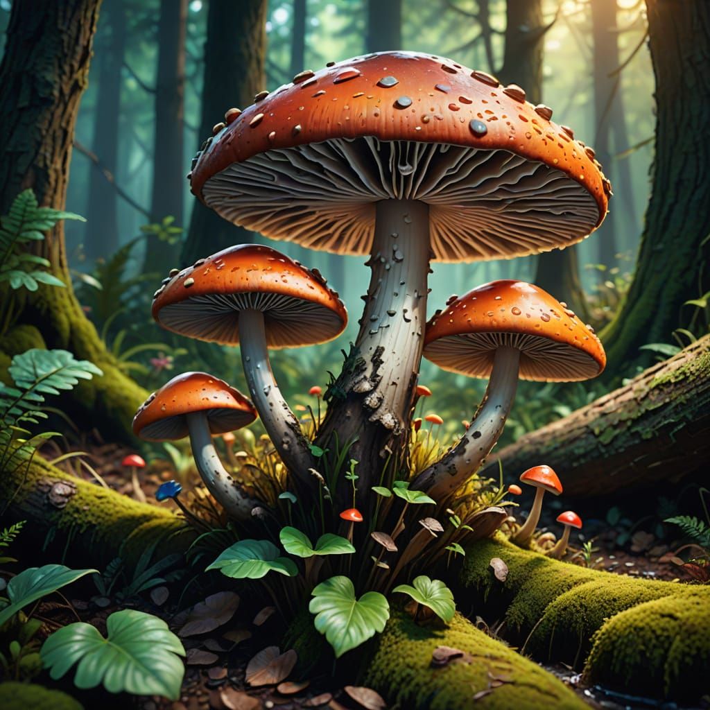 Hyperrealistic Forest Mushroom in Vibrant Splash Art Style
