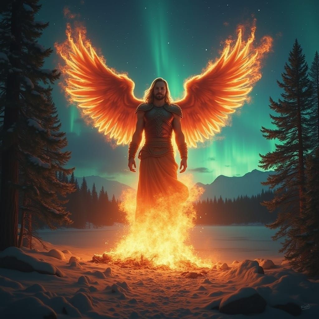Christian Warrior Rising Under Aurora Borealis