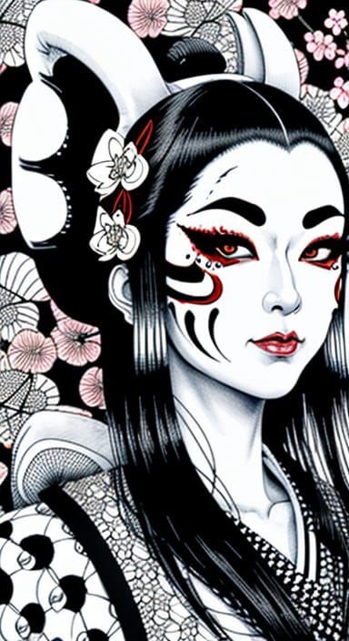 Symmetrical Kabuki Xenomorph in Cherry Blossom Paradise